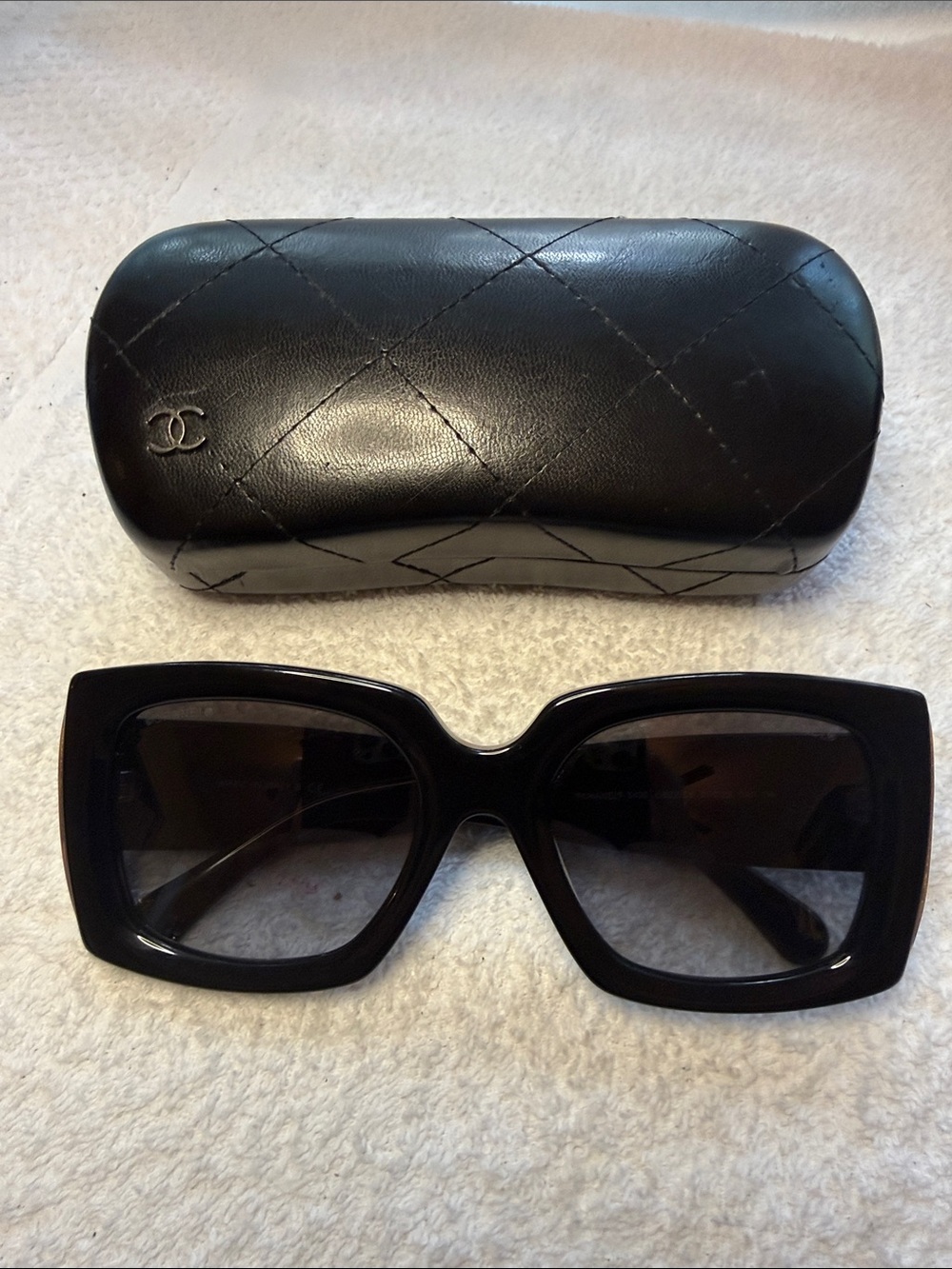 Chanel 5435 Black Gold Rectangle Sunglasses c.622/S6 Made in Italy w Case
